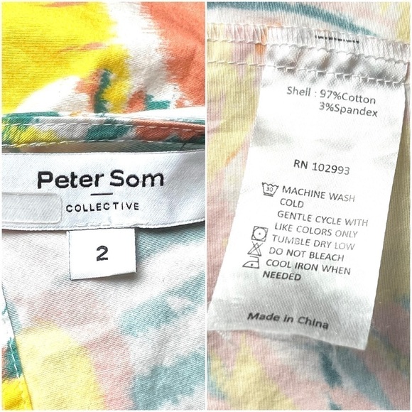 PETER SOM Tropical Floral Puff Short Sleeve Back Cutout Ruffle Tier Midi Dress 2 - Picture 6 of 8